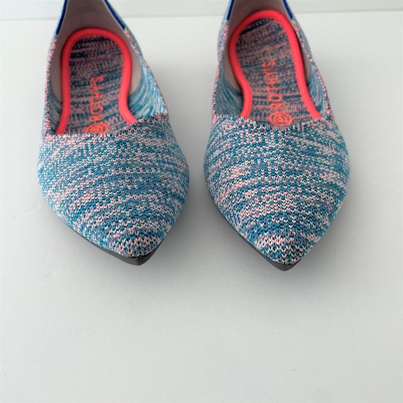 Rothy\'s The Point Turquoise Melange size 8.5 Like New Blue Pink Teal Neon Flats